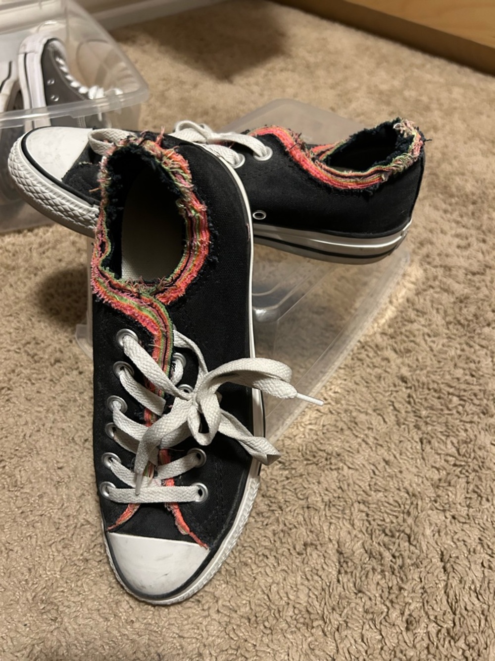 Converse Black Low-Top Sneakers with Multicolor Frayed Trim